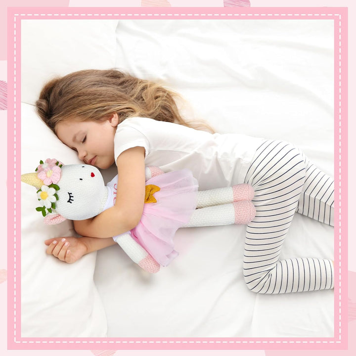 Big Sister Gift for Girls 17 Inches Unicorn Stuffed Plush Doll Short Sleeve Top and Pink Tutu Skirt Gifts for Girls Toddler