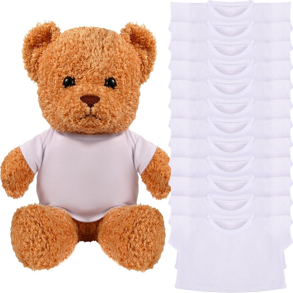 12 Pcs DIY Bear Shirts White Plush Bear Clothes Basic Tee Shirt Classic White Toy Clothes Crew Neck Stuffed Animal Fit 14-18 Inches Stuffed Dolls Gifts