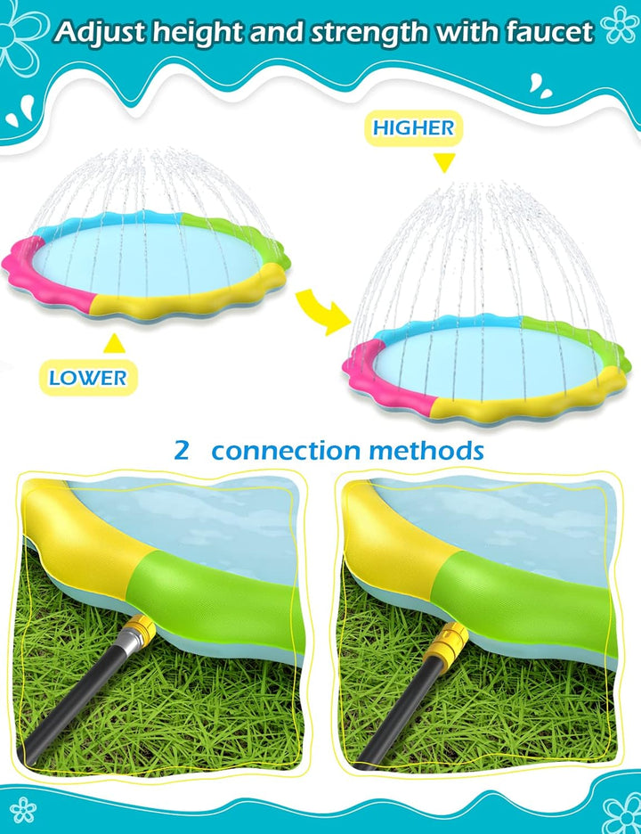 Splash Pad Sprinkler for Kids Splash Play Mat Outdoor Water Toys Inflatable Splash Pad Baby Toddler Pool Boys Girls Children outside Backyard Dog Sprinkler Pool Age 1 2 3 4 5 6 7 8 9 M