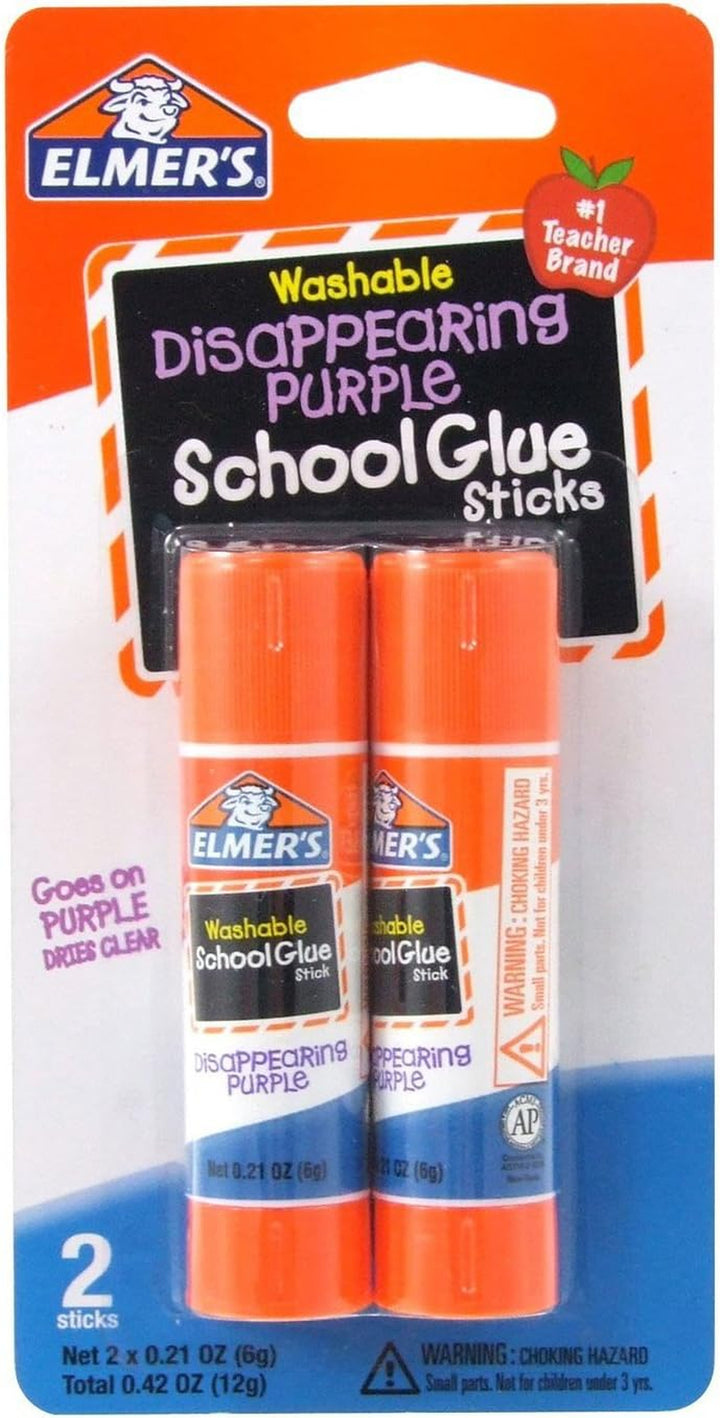 Bundle Washable Liquid School Glue, White, Dries Clear, 4 Fl Oz plus Disappearing Purple  School Glue Stick, 7G, 2Pk