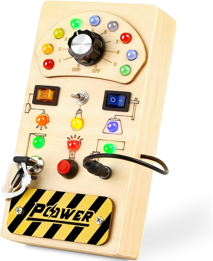 Montessori Busy Board Wooden Sensory Toys for Toddler with LED Light up Switch, Baby Fidget Board Travel Toys for 18+ Months, 1 2 3 Year Old Boys Girls Toddler Toy Gifts (Classic)