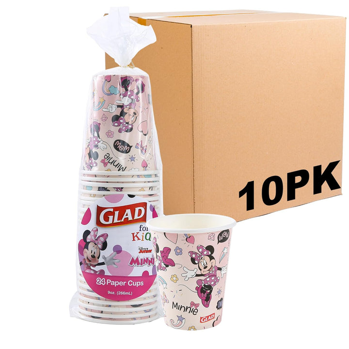for Kids Disney Mickey & Friends Disposable Paper Cups, Pink Minnie - Heavy Duty, Soak Proof, Kid-Friendly Paper Cups for Drinking and Everyday Use, 9 Ounce, 24 Count
