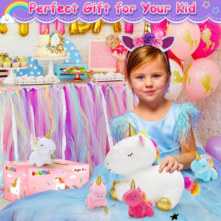 Toys for Girls Ages 3 4 5 6 7 8+ Years - Unicorn Mommy Stuffed Animal with 4 Baby Unicorns in Her Tummy, Soft Unicorn Plush Toys Set, Christmas Birthday Gifts for Baby, Toddler, Kids
