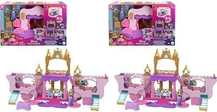 Disney Princess Toys, Carriage to Castle Transforming Playset with Aurora Small Doll, 4 Figures, Furniture & Accessories
