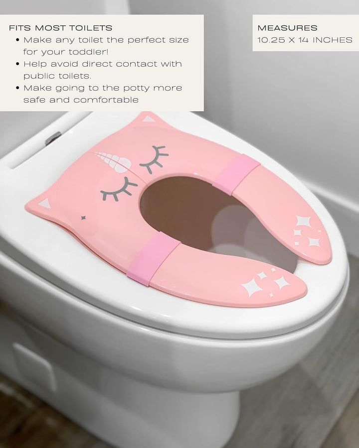 Travel Potty Seat for Toddler - Folding Potty Training Seat - Portable Toilet Seat Cover for Baby & Kids (PINK Unicorn)