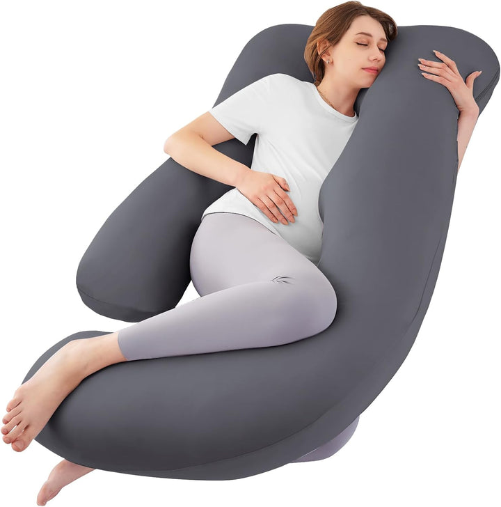 Pregnancy Pillows for Sleeping, U Shaped Cooling Full Body Pillow with Removable Cover, Pregnant Women Must Haves, Maternity Essential, Light Grey
