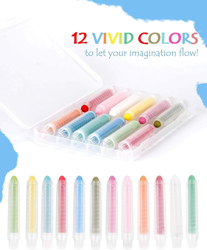 Dustless Chalk for Kids, Colored Sidewalk Chalk with Holder,Non-Toxic Washable Toddlers Chalks Drawing Writing for Outdoor Art Play,Blackboard(12 Pcs)