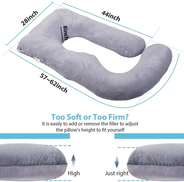 Pregnancy Pillow J-Shaped Full Body Pillow, 59 Inch with Velvet Cover Easy to Remove and Wash, Support Pregnant Women'S Backs Legs and HIPS, Improve Sleep,Pregnancy Pillow for Women ，Gray