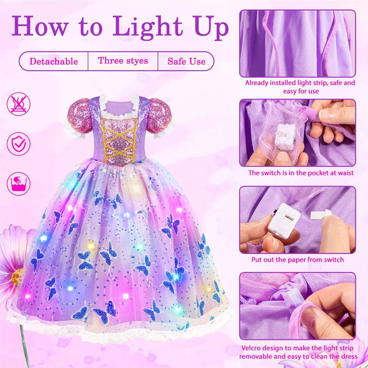 Princess Dresses for Girls - Light up Princess Costume for Little Girl, Halloween Costumes & Gift for Toddler Age 3-10