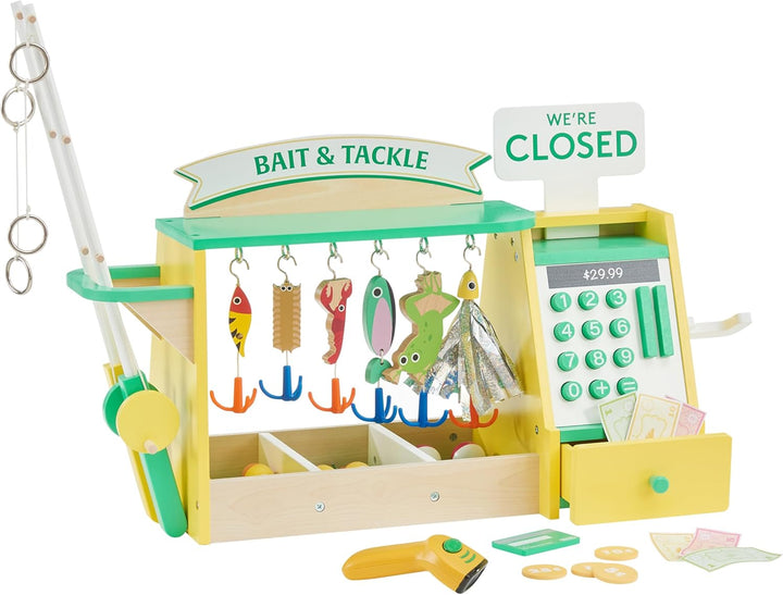 Little Helper Wooden Farmer'S Market Stand with Pretend Cash Register and 6 Plastic Storage Bins, Green, TD-13638A-AMZ