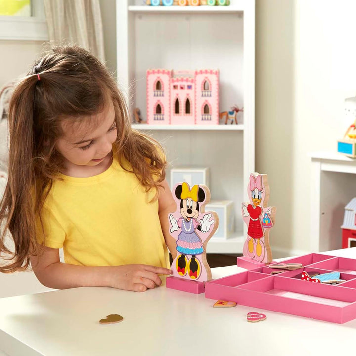 Disney Minnie Mouse and Daisy Duck Magnetic Dress-Up Wooden Doll Pretend Play Set (40+ Pcs) Minnie Mouse Toys, Disney Dress up Dolls for Preschoolers and Kids Ages 3+