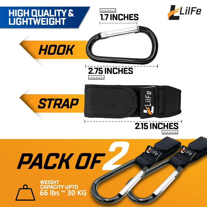 2 Pcs Black Baby Stroller Hooks for Hanging | Multipurpose Stroller Straps with Durable and Stylish Stroller Clips for Diaper Bags | the Perfect Mummy Hook for Pram, Wheelchair, Shopping and Pet Carts