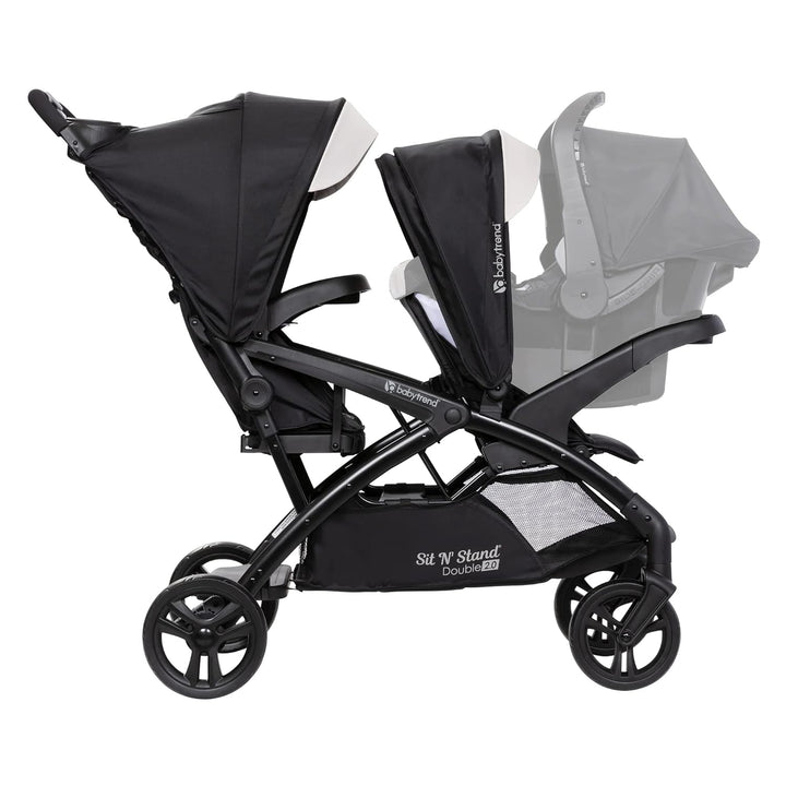 Sit N' Stand Tandem Double Stroller 2.0 DLX and Ez-Lift plus Car Seat Set with 5 Point Safety Harnesses and Cozy Cover, Modern Khaki