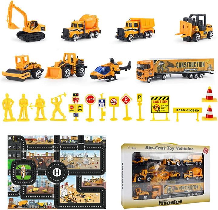 Small Construction Toys, 6Pcs Construction Vehicles Trucks Kids Birthday Gifts Vehicle Toy Toddlers Boys Mini Car Set Die Cast Engineering Excavator Digger Trucks