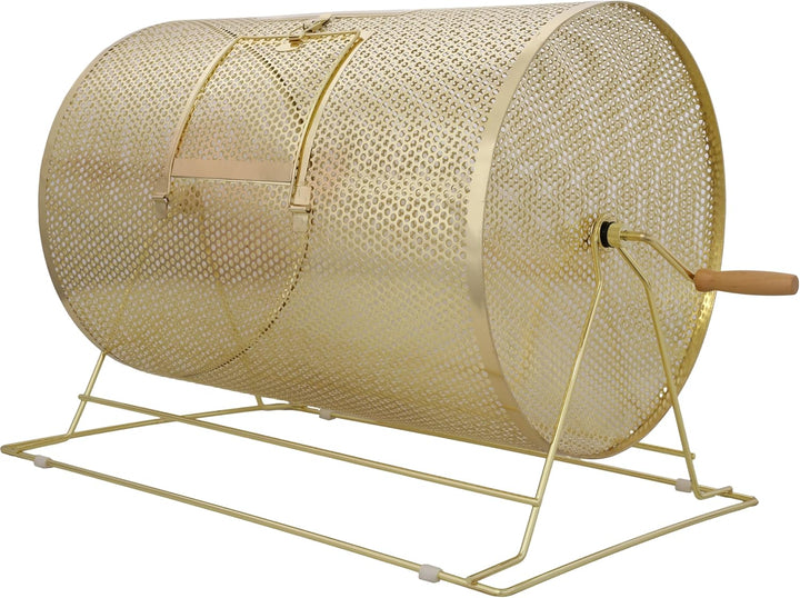 Elegant Raffle Drum for Fun Gatherings, Holds 10,000 Tickets, Ideal for Bingo and Social Events, Brass Plated with Wooden Handle
