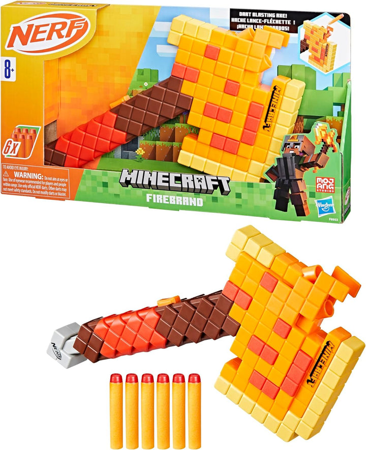 Minecraft Firebrand, Dart Blasting Axe, 6  Elite Foam Darts, Design Inspired by Minecraft Axe in the Game, Pull down Priming, Minecraft Toys