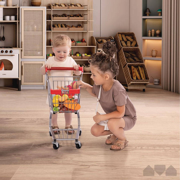 Toy Metal Shopping Cart - Supermarket Pretend Play Grocery Cart for Kids and Toddlers