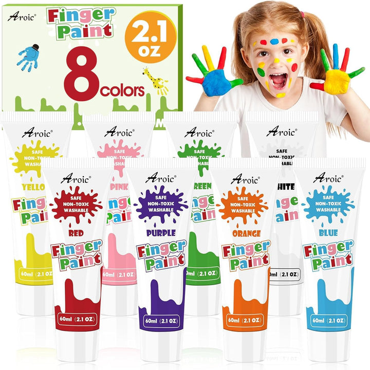 8PCS Washable Finger Paint for Kids, Non-Toxic Finger Paints 8Colors, Art Supplies for Toddlers, Painting Supplies for Kids Boys Girls Gifts, Hand Paint DIY Crafts