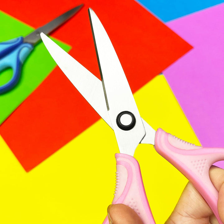 7" Real Left Handed Student Scissors, Premium Stainless Steel Blades Shears for Age 8~12,Ergonomic Semi-Soft ABS Rubber Grip, Suitable for School, Office and Family Daily Use,Pink