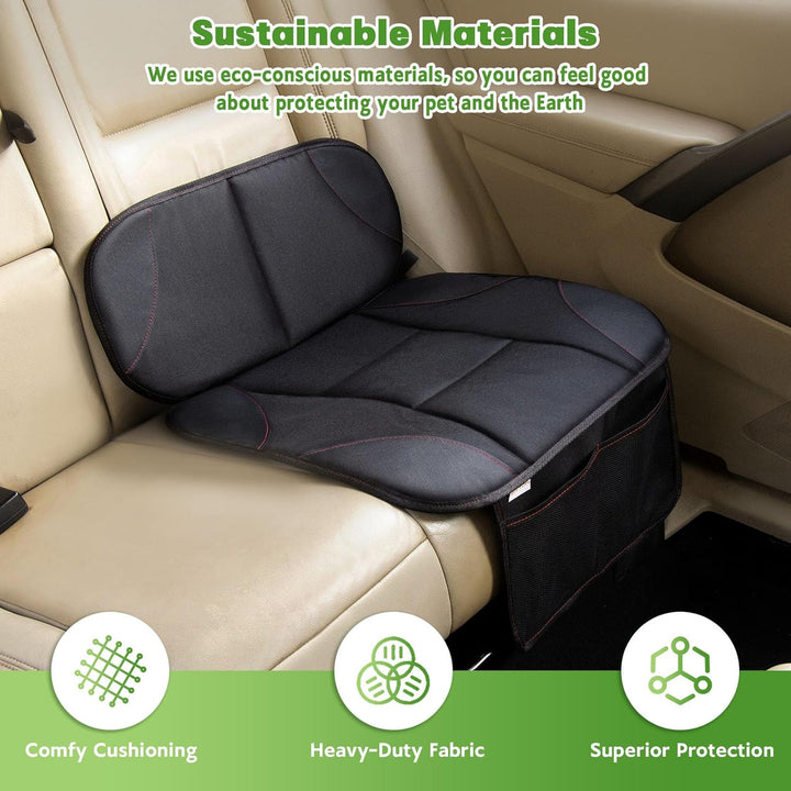 Car Seat Protector for Kids, Anti-Slip Design, Thick Padding, Prevents Seat Marks, 2 Storage Pockets for Toys & Snacks, Fits Most Cars, Black - 1 Pack
