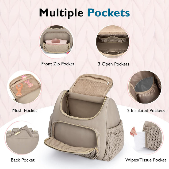 Diaper Bag Small Diaper Backpack Stylish Baby Travel Backpacks with Insulated Pockets, Changing Pad, Stroller Straps