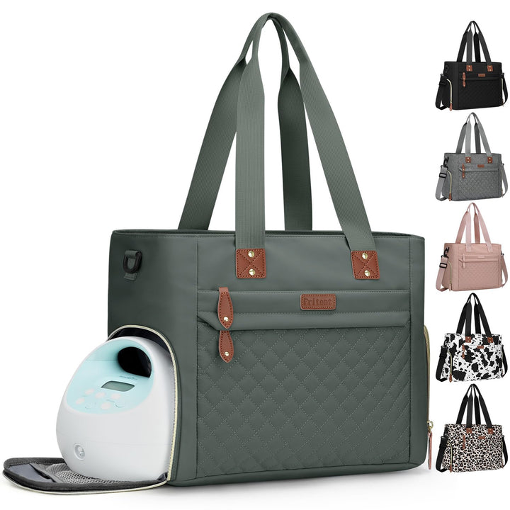 Diaper Bag Tote for Working Mom, Large Travel Diaper Tote for Mom and Dad with 15 Inch Laptop Sleeve, Mommy Maternity Travel Baby Bag for Boys and Girls, Black