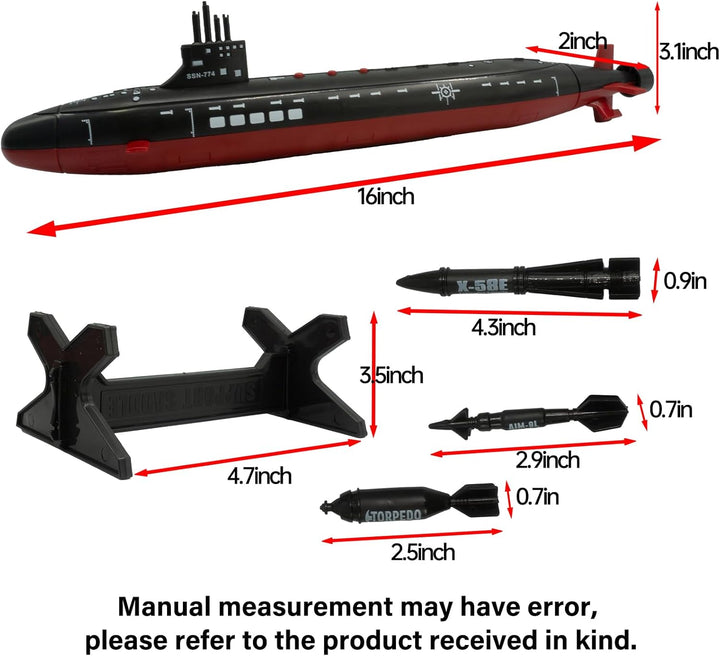 Toy Submarine Military Toy Naval Ship with Launching Function Model Ship with Sound Effects Army Toy War Ship Play Set for Kids 16.5 Inches Boat with Display Stand