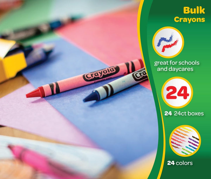 Crayons Bulk (24 Packs), Kids Back to School Essentials, Teacher Classroom Must Haves, Bulk School Supplies for Preschool & Kindergarten