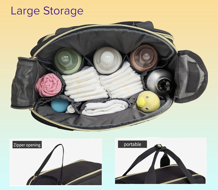 Baby Changing Bag, Crossbody Nappy Bag, Diaper Satchel for Mums and Dads, Black, Medium