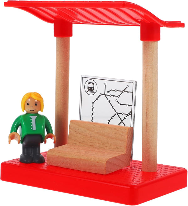 1Set Railway Station Platform for Educational Building with Mini Station Model Wooden Accessory for Train Track Expansion for Creative Play