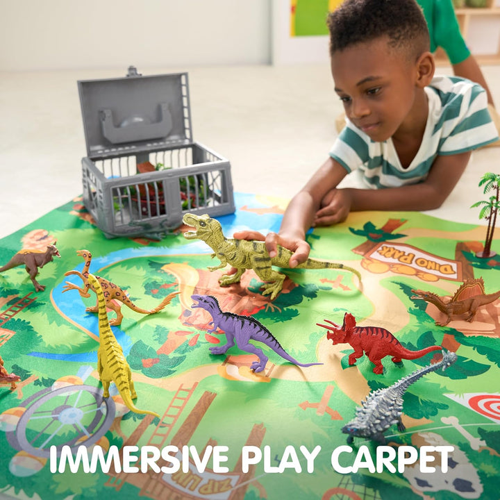 Dinosaur Toys with Activity Play Mat & Storage Cage, 19 PCS Realistic Dinosaur Figures & Trees for Toddlers Kids Ages 3-5, Ideal for Boys and Girls Gift