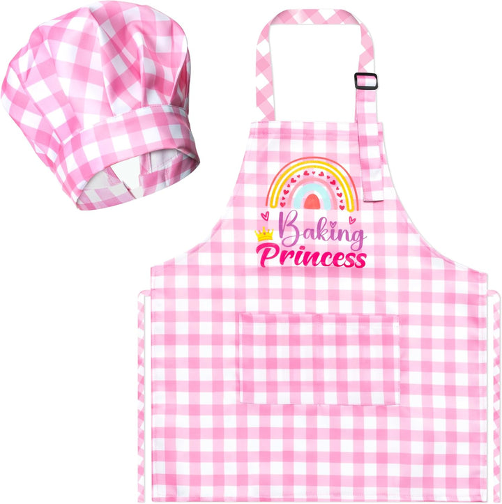 2 Pcs Kid Apron and Chef Hat Set, Adjustable Children Blue Kitchen Apron Cooking Baking Painting and Training Kits Dress up Role Play Chef Toy Kid Funny Cooking Gift New Year