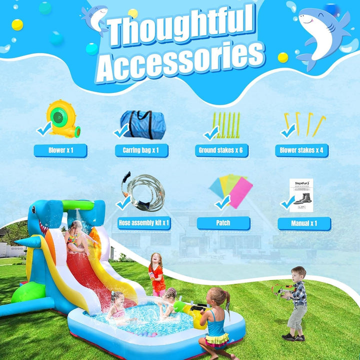 Inflatable Water Slide, Bounce House for Kids Backyard, Toddler Blow up Bouncer with Air Blower, Splash Zone, Climbing Wall, Water Cannon for Party