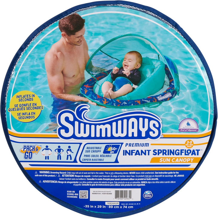 Infant Spring Float, Baby Pool Float with Canopy & UPF Protection, Swimming Pool Accessories for Kids 3-9 Months, Shark