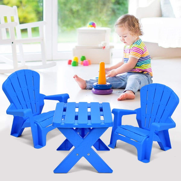 Kids Table and Chair Set, Outdoor Toddler Activity Table and Adirondack Chairs for Picnic, Garden, Patio, Backyard & Beach, Kids Outdoor Table and Chair Set (Blue)