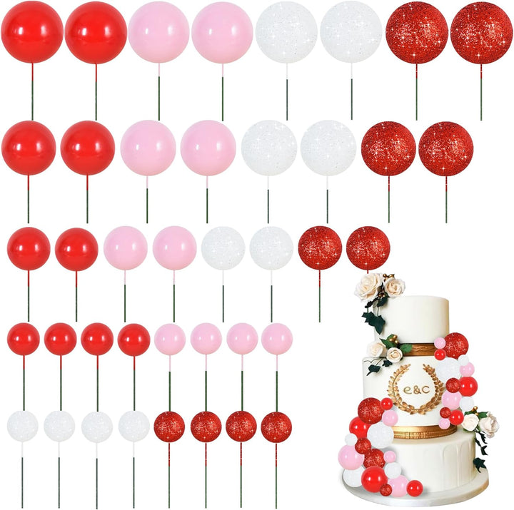 40 Pcs Mini Balls Cake Toppers - Foam Balls DIY Cake Topper Inserts for Birthday Wedding Baby Shower Anniversary Cake Decorations (Red Blue Yellow Green)