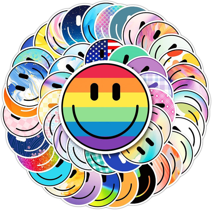 50PCS Smiling Stickers, Cute Water Bottle Stickers for Kids, for Teaching Rewards, Notebooks, Stationery, Luggage, Cartoon PVC Happy Stickers