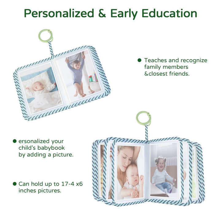 Baby Photo Album, Baby Memory Book Holds 4X6" Pictures, Soft Photo Cloth Book with Milestone Cards, Gift Set for Newborn Toddler & Kids（Blue）