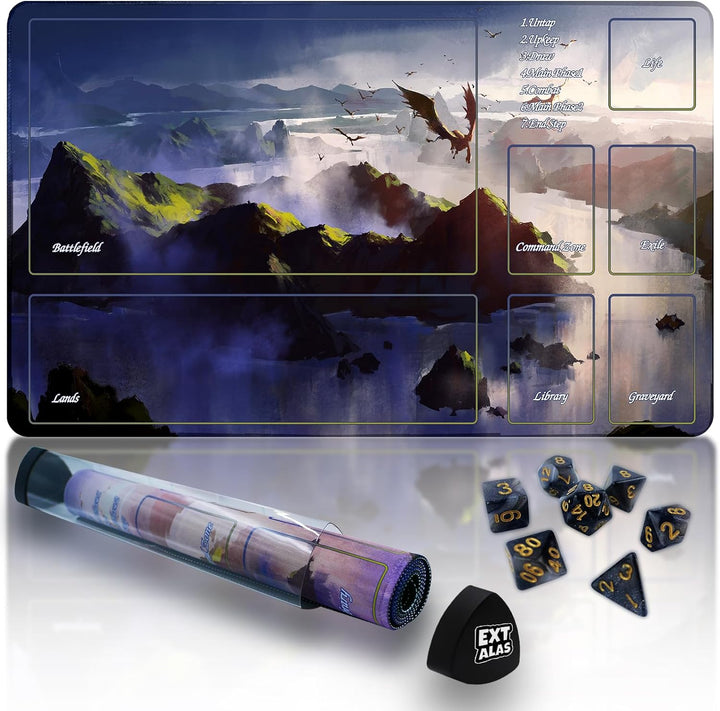 MTG Playmat TCG Playmat -Includes Storage Tube and 7 Dice-Experience Top-Tier Quality and Edge-Locking Waterproof and Non-Slip Mat! (Playmat without Zones, 1-Pretty Purple Fluorescence)
