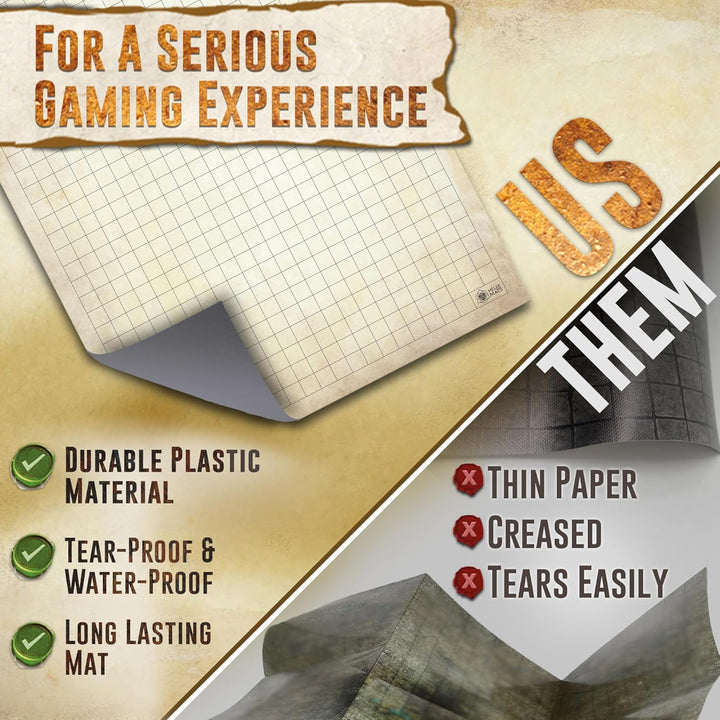 DND Map Starter Kit - 24” X 36", Wet/Dry Erase Battle Terrain Grid - Ultimate Tabletop Gaming Experience with Accessories