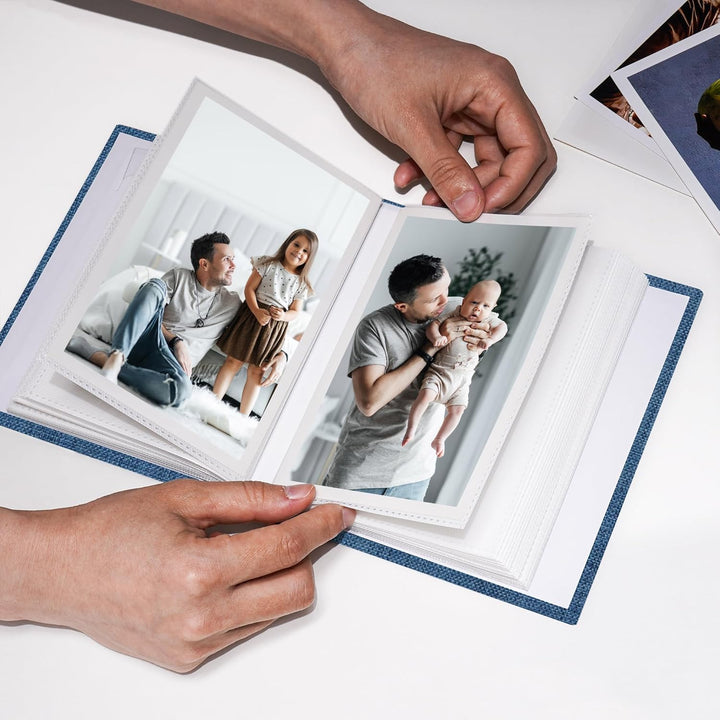 Small Photo Album 4X6 Slip-In Picture Album 50 Pages Holds 100 Photos, Portable Photo Book 4X6 for Wedding Family Baby Travel Blue