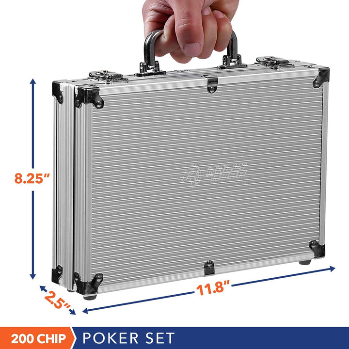 Professional Poker Set W/ Hard Case, 2 Card Decks, 5 Dice, 3 Buttons - 200 Chips