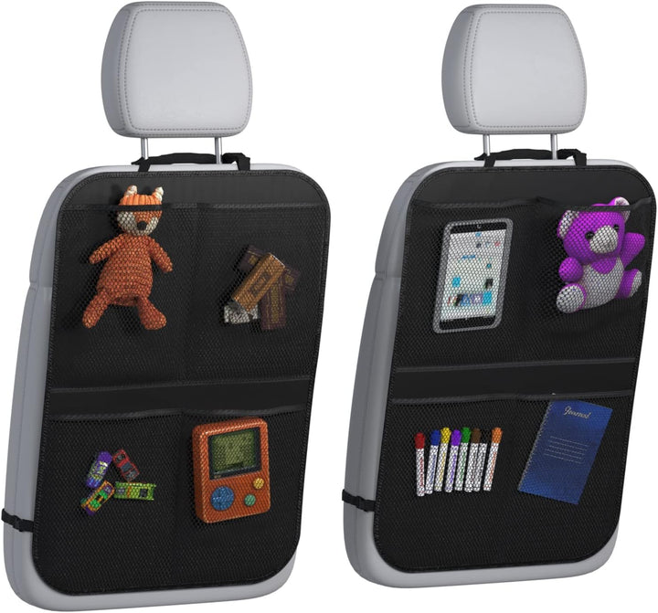 Back Seat Cover for Kids + 3 Pocket Storage Organizer, 2 Pack X-Large Waterproof Kick Mats Backseat Protector, Car Seat Back Protectors for Vehicles to Protect from Dirt, Mud & Scratches