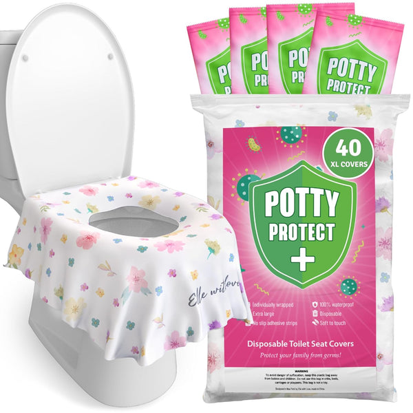 40 Extra Large Disposable Toilet Seat Cover by  – Toddler Toilet Covers for Full Coverage on Toilet or Potty – Ideal Travel Toilet Seat Covers for Kids and Adults (Floral)