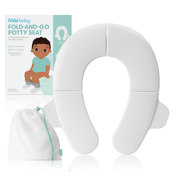 Fold-And-Go Portable Potty Seat for Toilet, Foldable Travel Potty Seat for Toddler, Fits round & Oval Toilets, Non-Slip Base, Handles, Includes Free Travel Bag