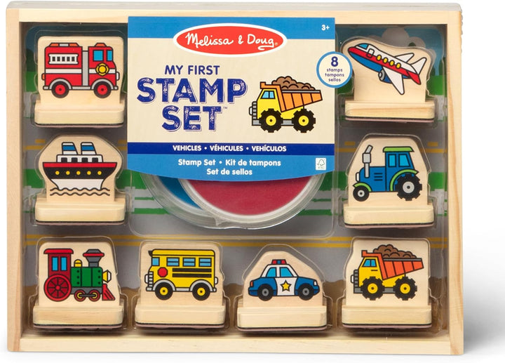 My First Wooden Stamp Set - Vehicles Kids Art Projects, Stamps with Washable Ink, Vehicle Toys for Kids Ages 4+