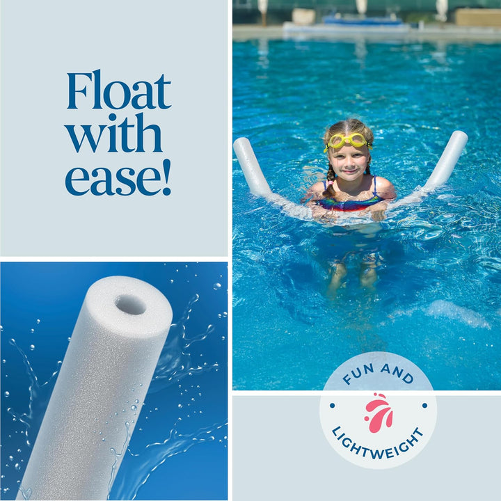 Pool Noodles Foam 6 Pack - Soft Large White Foam Noodle Tube, Bulk Swim Noodles, Multi-Purpose, Pool Toy, Floating Training Device, Exercise Aid, Craft Projects