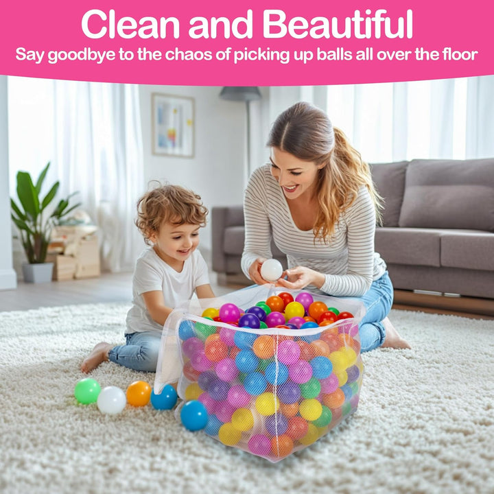 2 PCS Ball Pit Balls Bags - Storage Mesh Bag with Zipper Suitable for Toys,Sturdy and Durable,Large Size 17.7 X 11.8 X 13.7 Inches, Pink & White(Only Storage Bag,No Ball)
