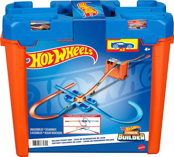 Toy Car Track Builder Playset, Deluxe Stunt Box with 25 Component Parts & 1:64 Scale Vehicle (Amazon Exclusive)