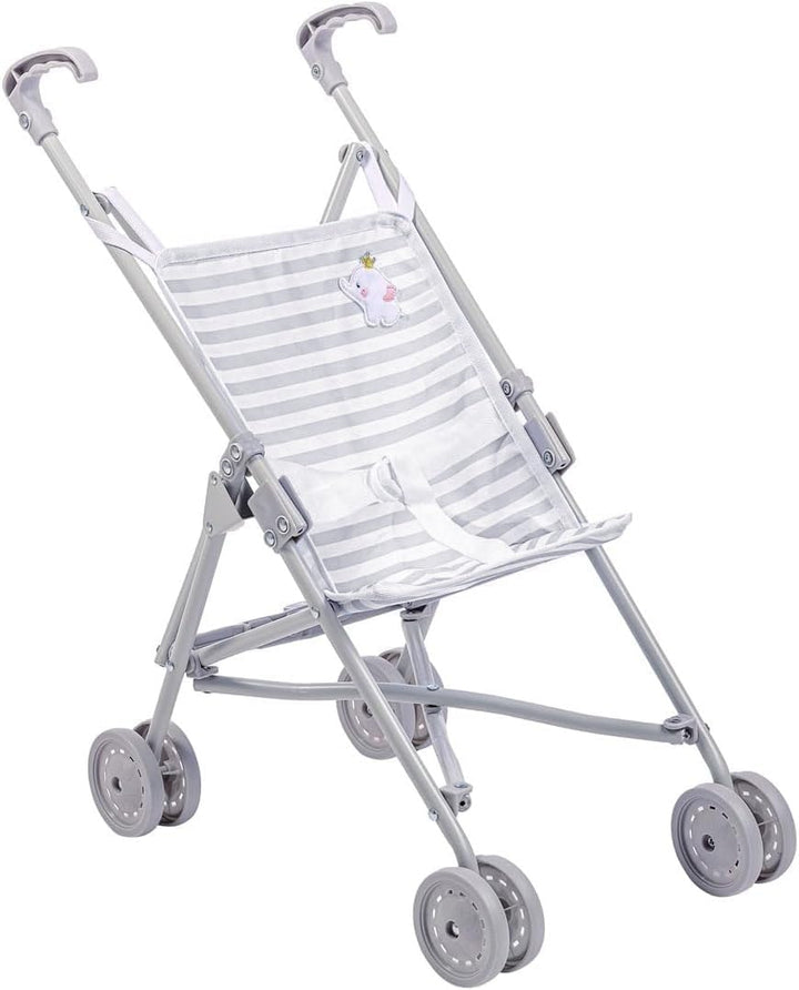 Boutique | Folding Umbrella Doll Stroller for Children 2 Years Plus, Blue Stripes and Soft Embroidery | Sturdy Metal Frame | Pretend Play with Dolls up to 18” Long | Seat Belt